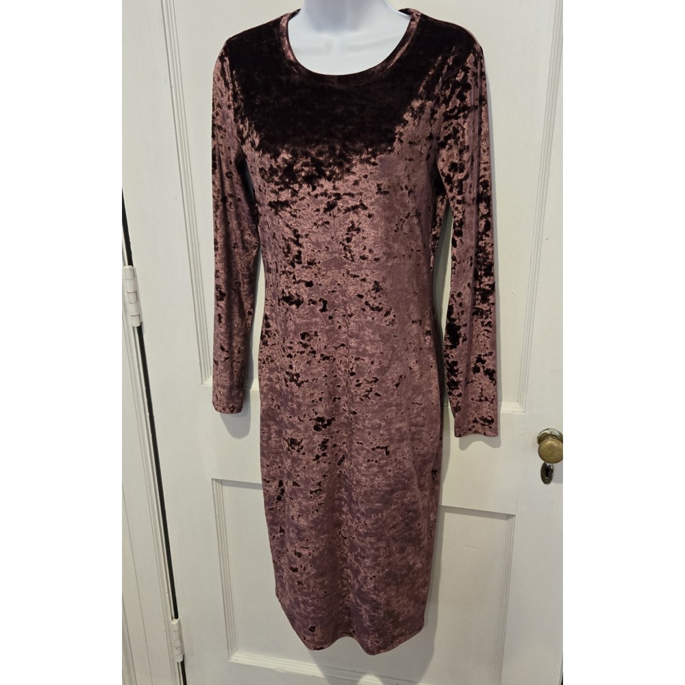 Michael  Kors Burgundy Merlot Long Sleeve Bodycon Crushed Velvet Dress Size‎ Med